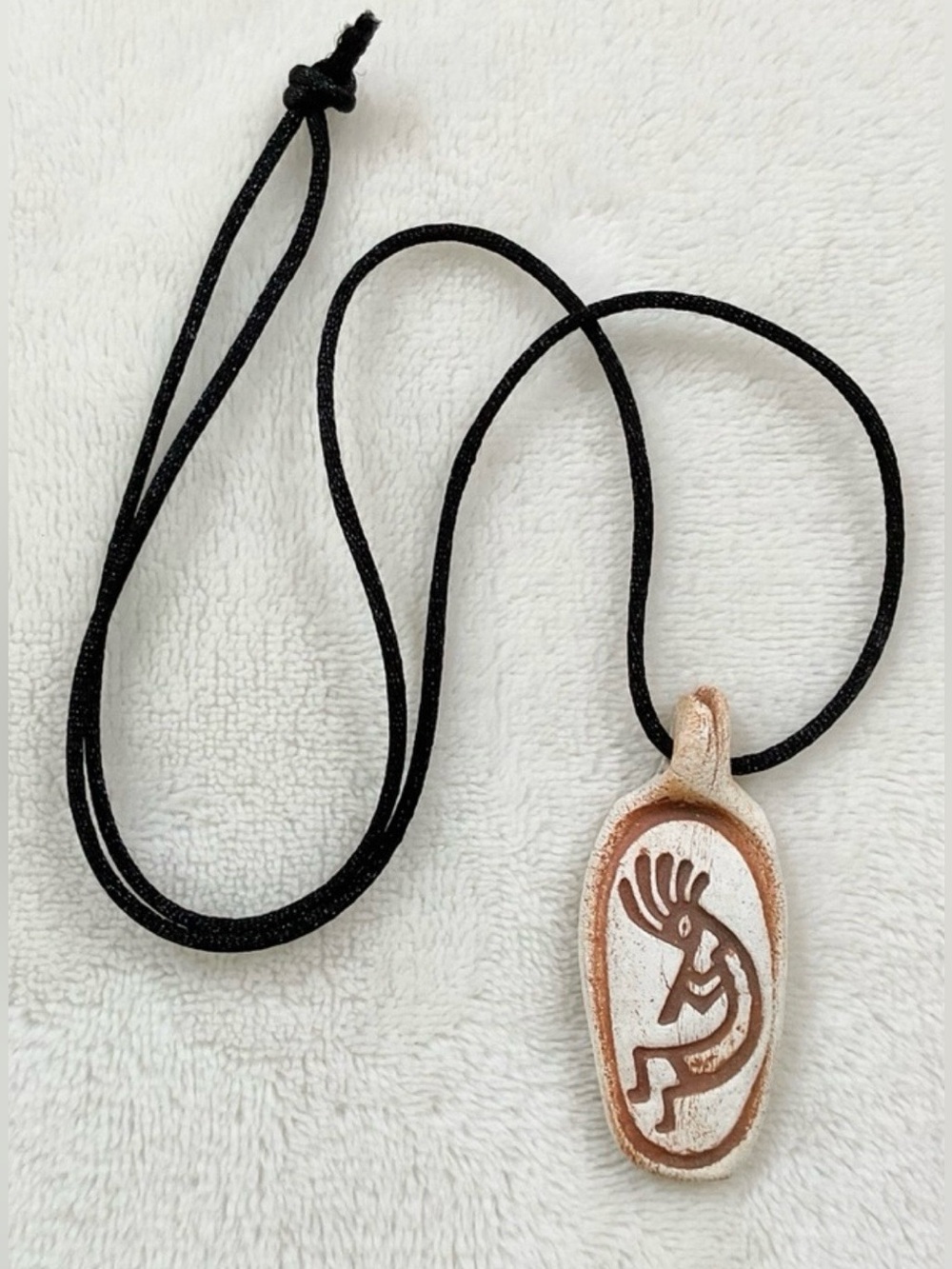 Vintage Kokopelli Clay Pendant Necklace Southwestern Ceramic Black Cord
